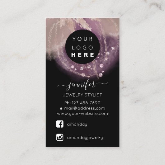 Logo Custom Jewelcard Social Media Floral Black Visitenkarte (Rückseite)
