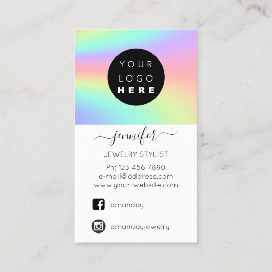 Logo Custom Jewelcard Social Media Holographic Visitenkarte (Rückseite)