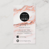 Logo Custom Jewelry Card Social Marble Rose Visitenkarte (Rückseite)
