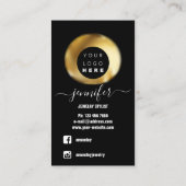 Logo Custom Juwelier Card Social Media Black Gold Visitenkarte (Rückseite)