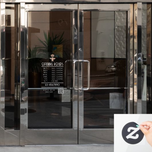 Logo "Custom QUEEN BEE White Business Open Hours" Fensteraufkleber (Büro Tür)