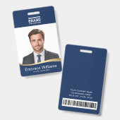 Logo dark blue faux golden wave employee name id ausweis (Vorder- & Rückseite)