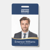 Logo dark blue faux golden wave employee name id ausweis (Vorderseite)