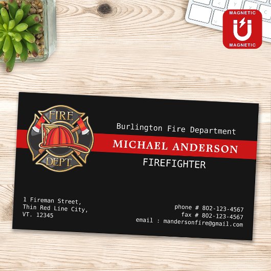Logo der "Custom Firefighter Red Line Fire Departm Magnetische Visitenkarte