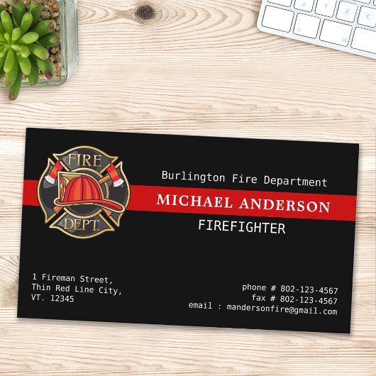 Logo der "Custom Firefighter Red Line Fire Departm Visitenkarte