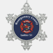 Logo der Feuerabteilung Schneeflocken Zinn-Ornament (Vorderseite)