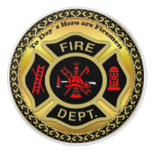 Logo der Feuerabteilung Schwarzes und Gold-Abzeich Keramikknauf (Vorderseite)