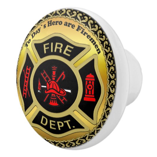 Logo der Feuerabteilung Schwarzes und Gold-Abzeich Keramikknauf (Rechts)