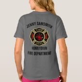Logo der Feuerabteilung Schwarzes und Gold-Abzeich T-Shirt (Rückseite)