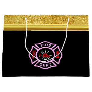 Logo der Feuerabteilung Schwarzes und rosa Abzeich Große Geschenktüte