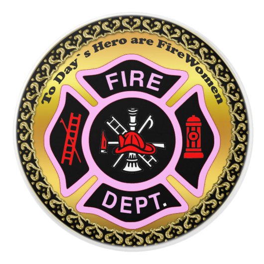 Logo der Feuerabteilung Schwarzes und rosa Abzeich Keramikknauf (Vorderseite)