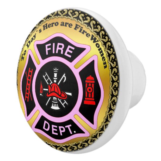 Logo der Feuerabteilung Schwarzes und rosa Abzeich Keramikknauf (Rechts)