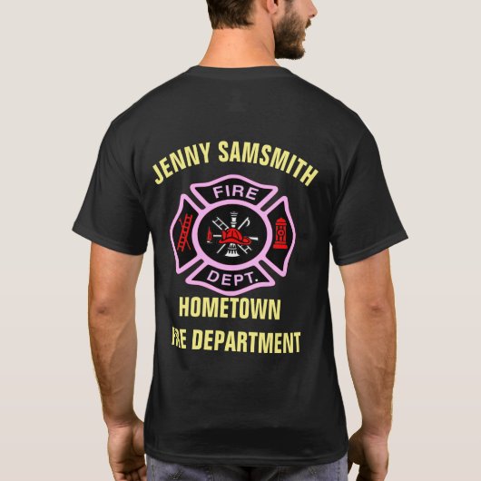 Logo der Feuerabteilung Schwarzes und rosa Abzeich T-Shirt (Rückseite)