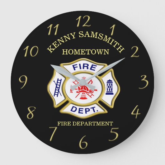 Logo der Feuerwehr Blau und Weiß Abzeichen Große Wanduhr (Vorderseite)