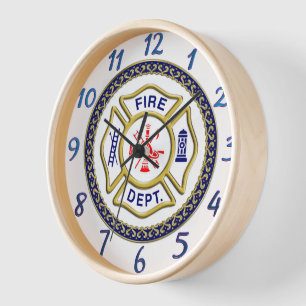 Logo der Feuerwehr Blau und Weiß Abzeichen Uhr