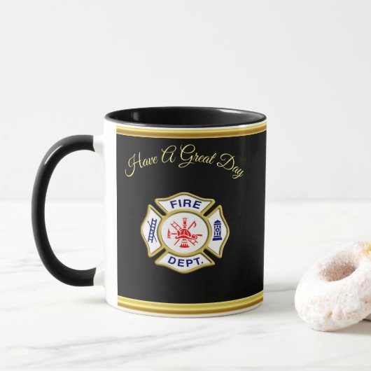 Logo der Feuerwehr Blau und Weißes Abzeichen Tasse (Mit Donut)