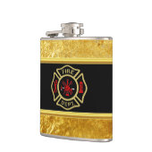 Logo der Feuerwehr Gold und Abzeichen Flachmann (Links)