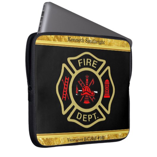 Logo der Feuerwehr Gold und Abzeichen Laptopschutzhülle (Vorne Rechts)