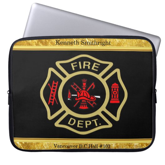 Logo der Feuerwehr Gold und Abzeichen Laptopschutzhülle (Vorderseite)