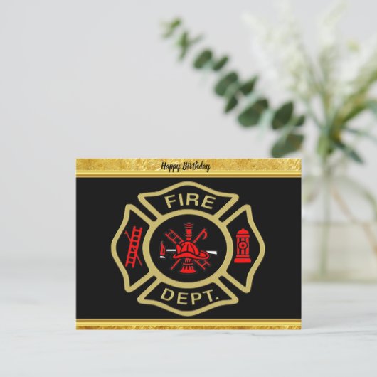 Logo der Feuerwehr Gold und Abzeichen Postkarte (Stehend Vorderseite)