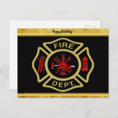 Logo der Feuerwehr Gold und Abzeichen Postkarte (Vorne/Hinten)