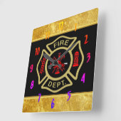 Logo der Feuerwehr Gold und Abzeichen Quadratische Wanduhr (Winkel)