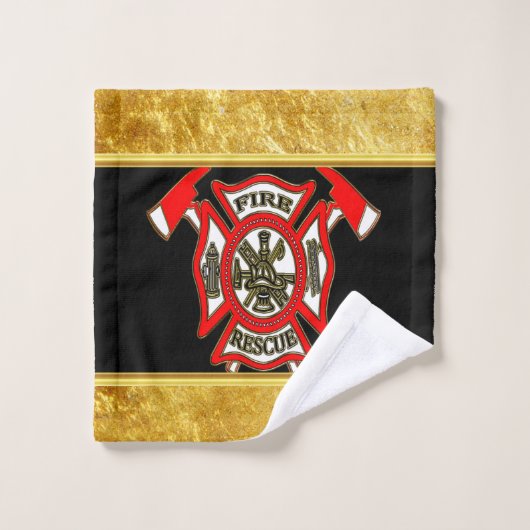 Logo der Feuerwehr Gold und Rotes Abzeichen Badhandtuch Set (Waschlappen)