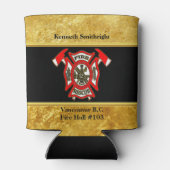 Logo der Feuerwehr Gold und Rotes Abzeichen Goldfo Dosenkühler (Rückseite)