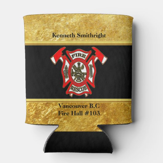 Logo der Feuerwehr Gold und Rotes Abzeichen Goldfo Dosenkühler (Rückseite)