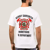 Logo der Feuerwehr Gold und Rotes Abzeichen mit Fe T-Shirt (Rückseite)