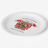 Logo der Feuerwehr Gold und Rotes Abzeichen Pappteller (Schrägansicht)