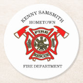Logo der Feuerwehr Gold und Rotes Abzeichen Runder Pappuntersetzer (Vorderseite)