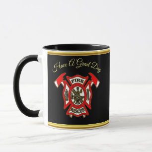 Logo der Feuerwehr Gold und Rotes Abzeichen Tasse