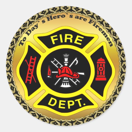 Logo der Feuerwehr Schwarz-Gelb-Abzeichen Runder Aufkleber (Vorderseite)