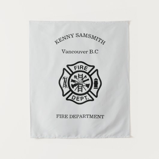 Logo der Feuerwehr Schwarz und Weiß Wandteppich (Vorderseite)