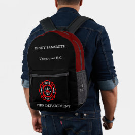 Logo der Feuerwehr Schwarzes und Rotes Abzeichen Bedruckter Rucksack