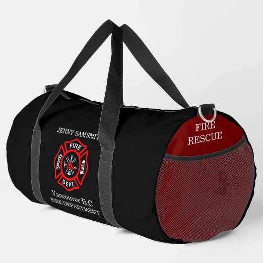 Logo der Feuerwehr Schwarzes und Rotes Abzeichen Duffle Bag (Rechte Ecke)