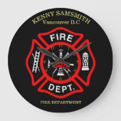 Logo der Feuerwehr Schwarzes und Rotes Abzeichen Große Wanduhr (Vorderseite)