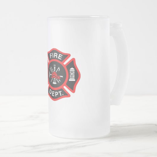 Logo der Feuerwehr Schwarzes und Rotes Abzeichen Mattglas Bierglas (VorderseiteRechts)