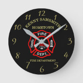 Logo der Feuerwehr Schwarzes und Rotes Abzeichen Runde Wanduhr (Vorderseite)