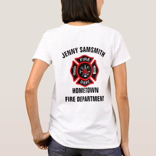 Logo der Feuerwehr Schwarzes und Rotes Abzeichen T-Shirt (Rückseite)