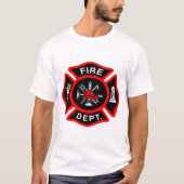 Logo der Feuerwehr Schwarzes und Rotes Abzeichen T-Shirt (Vorderseite)