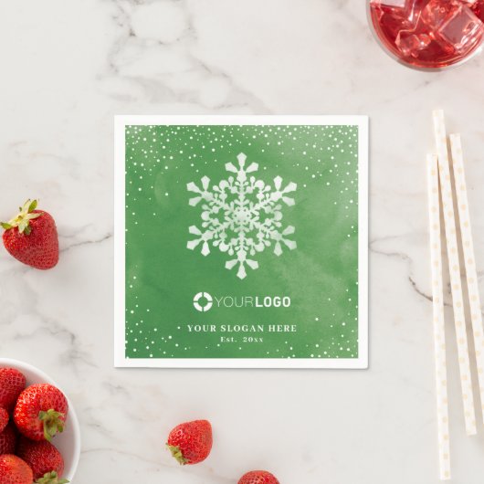 Logo der Firma Aquarellschneeflocke grün Weihnacht Serviette (Beispiel)