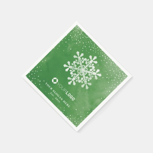 Logo der Firma Aquarellschneeflocke grün Weihnacht Serviette (Ecke)