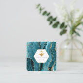 Logo der Königin auf türkisfarbenem Age Quadratische Visitenkarte (Stehend Vorderseite)