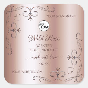 Logo der Luxus-Rose Golden Verziert Product Labels Quadratischer Aufkleber