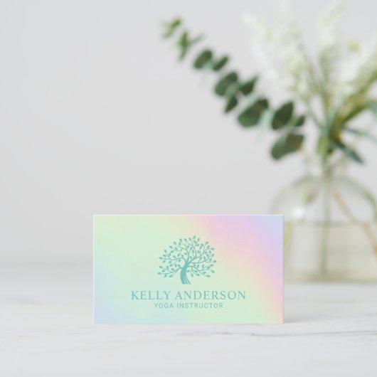 Logo der Pastel Holographic Yoga Instructor Tree Visitenkarte (Stehend Vorderseite)