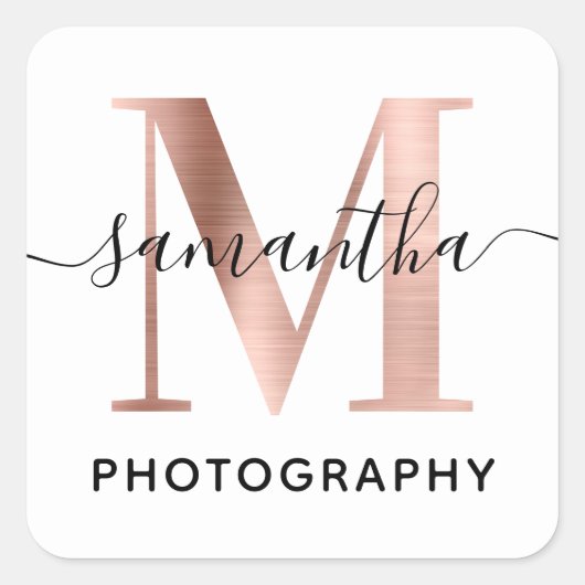 Logo der Rose Gold M Monogram Quadratischer Aufkleber (Vorderseite)