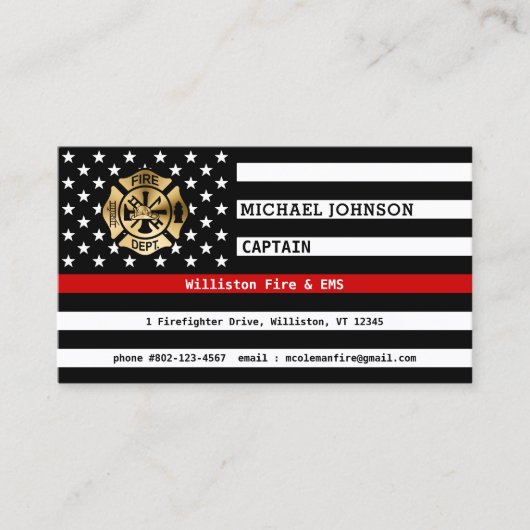 Logo der "Thin Red Line Custom Fireman Fire Depart Visitenkarte (Vorderseite)