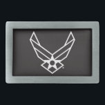 Logo der United Staaten Air Force - Schwarz Rechteckige Gürtelschnalle<br><div class="desc">Dieses Design zeigt das offizielle Logo der United Staaten Air Force auf einem fett blauen Hintergrund. Stolz,  Ehre und Tradition sind sie eine zeitlose Hommage an den Dienst und die Einsatzbereitschaft der United Staaten Air Force.</div>